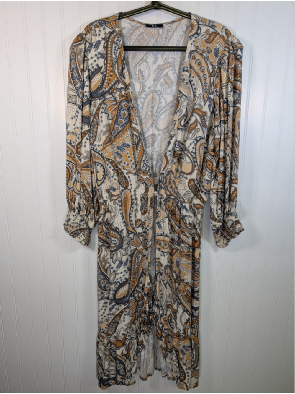 ELA Paisley Boho Duster Kimono Cardigan Size 12 Tall Flowy Festival Cottagecore
